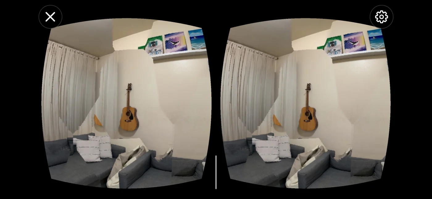 Bubbles native Cardboard mode displaying the panorama in two eye views
